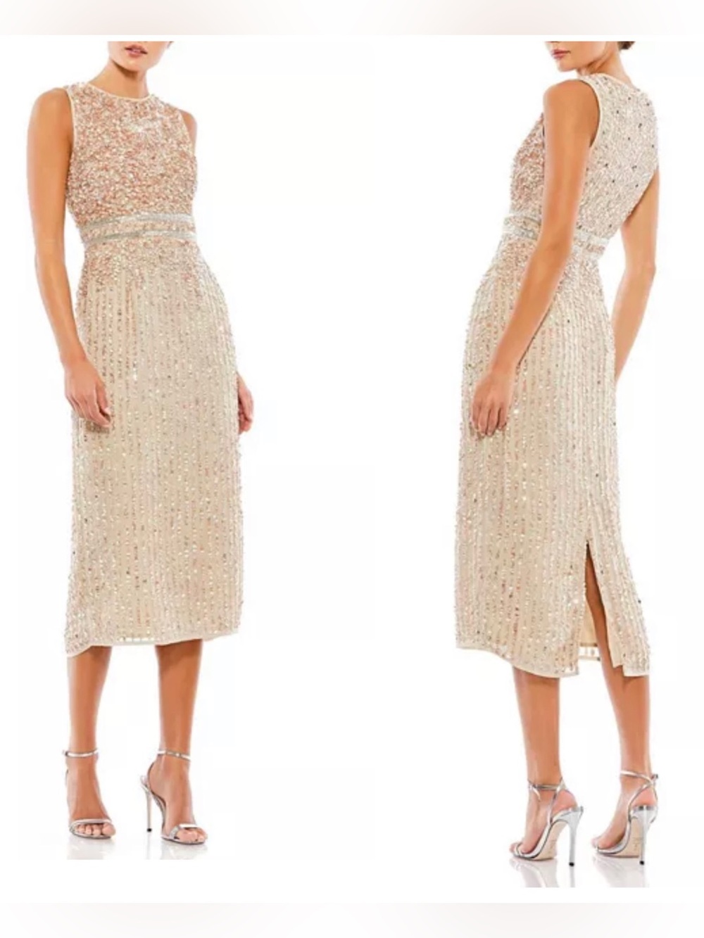 NWI Macduggal {2} Sleeveless High Neck Beaded Midi Sheath Dress Style# 93603